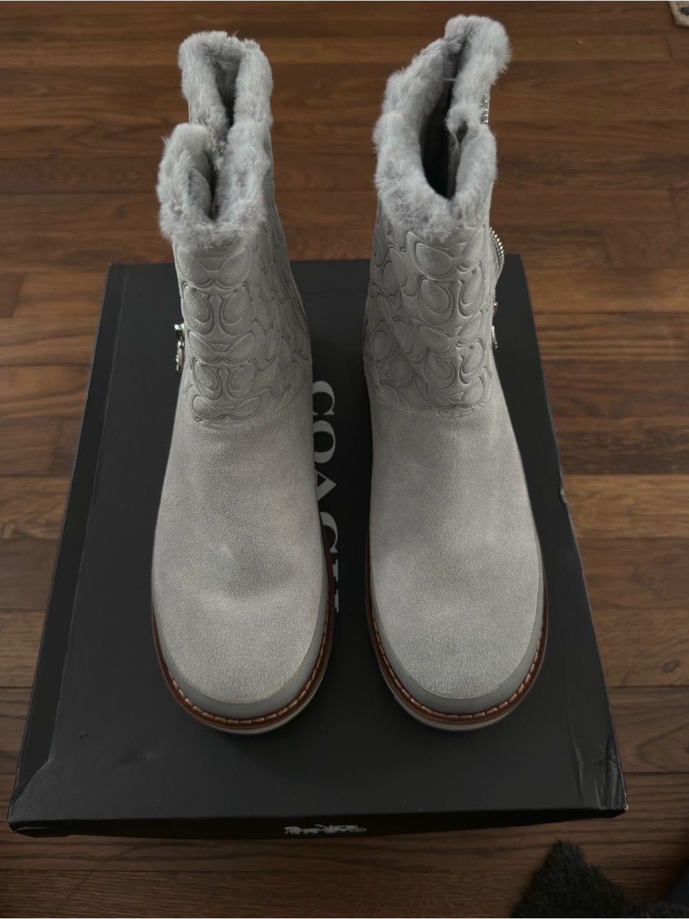 Coach Light Gray Suede Fur-Lined Women's Ankle Boots